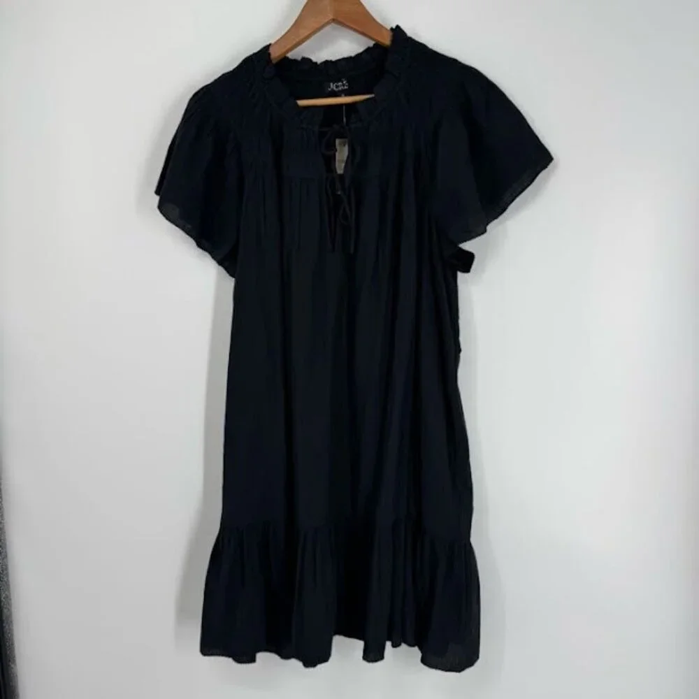 J.Crew Smocked Cotton Ruffle Sleeve Airy Gauze Babydoll Mini Dress Size XL NWT